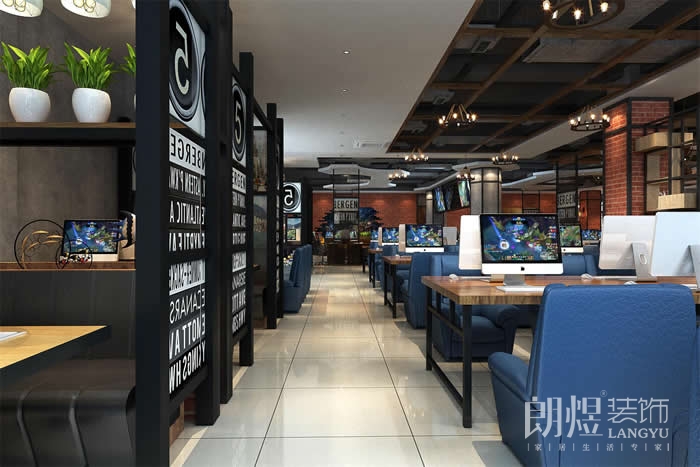 高顏值工業(yè)風(fēng)網(wǎng)吧裝修-過道效果圖