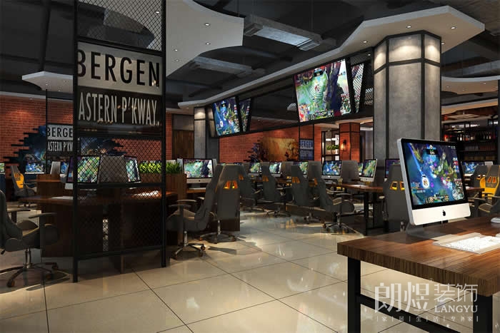 高顏值工業(yè)風(fēng)網(wǎng)吧裝修-大廳效果圖