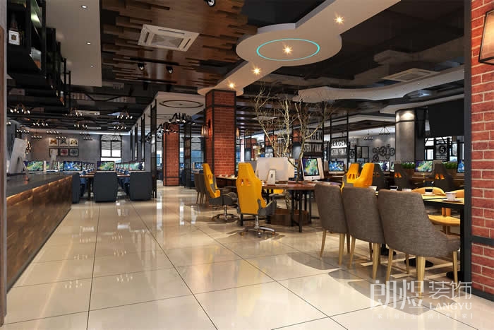 高顏值工業(yè)風(fēng)網(wǎng)吧裝修-大廳效果圖