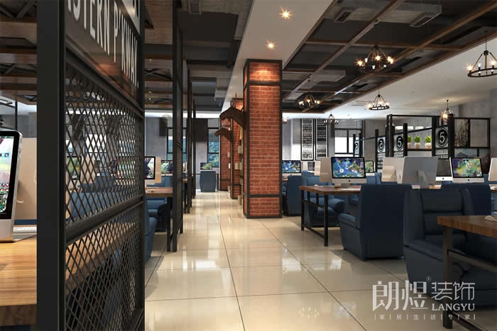 高顏值工業(yè)風(fēng)網(wǎng)吧裝修-大廳效果圖