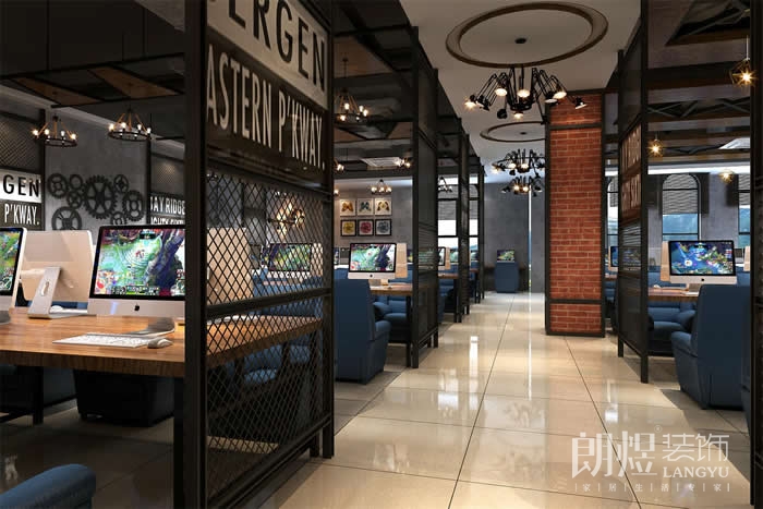 高顏值工業(yè)風(fēng)網(wǎng)吧裝修-大廳效果圖