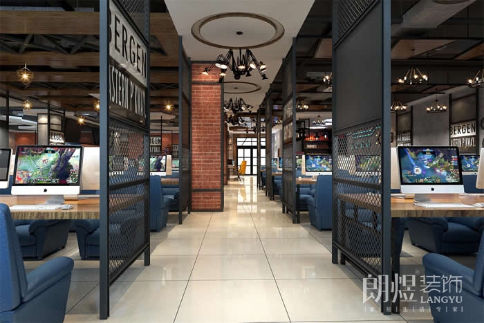 高顏值工業(yè)風(fēng)網(wǎng)吧裝修-大廳效果圖